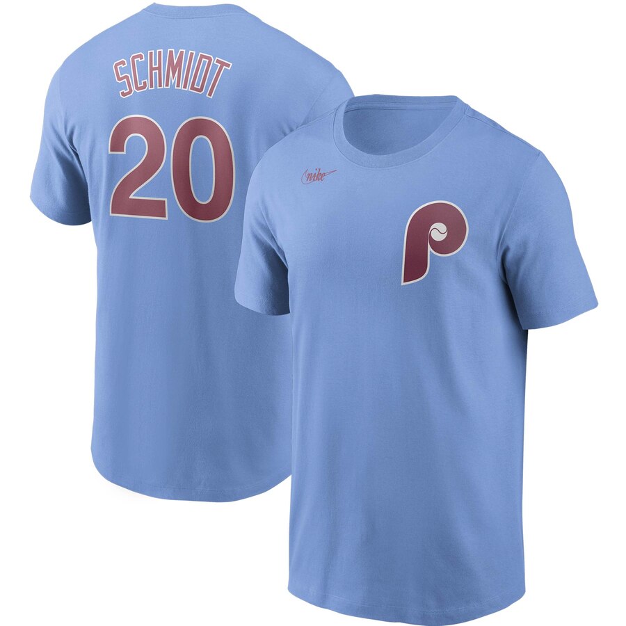 Philadelphia Phillies #20 Mike Schmidt Nike Cooperstown Collection Name & Number T-Shirt Light Blue